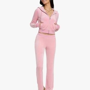 JUICY COUTURE OG Big Bling Velour Bling Tracksuit Hoodie + Pant Rose Pink